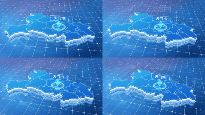 湖北天门市蓝色科技感定位地图ae模板