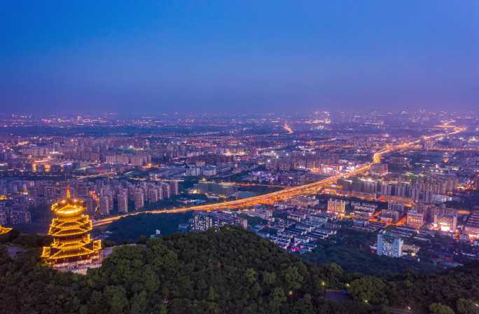 航拍延时直推夜景杭州拱墅区半山望宸阁