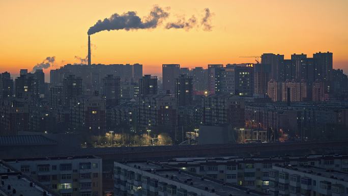 中国东北辽宁沈阳大东区城市居民区日出日落