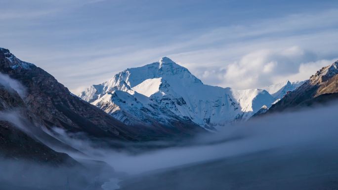 西藏高原日喀则珠穆朗玛峰雪山自然风光延时