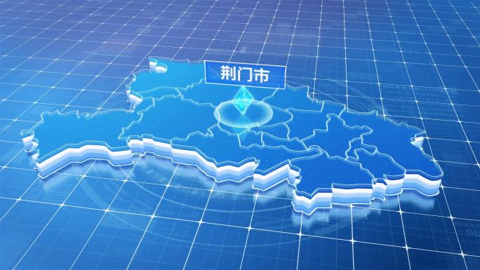 湖北荆门市蓝色科技感定位地图