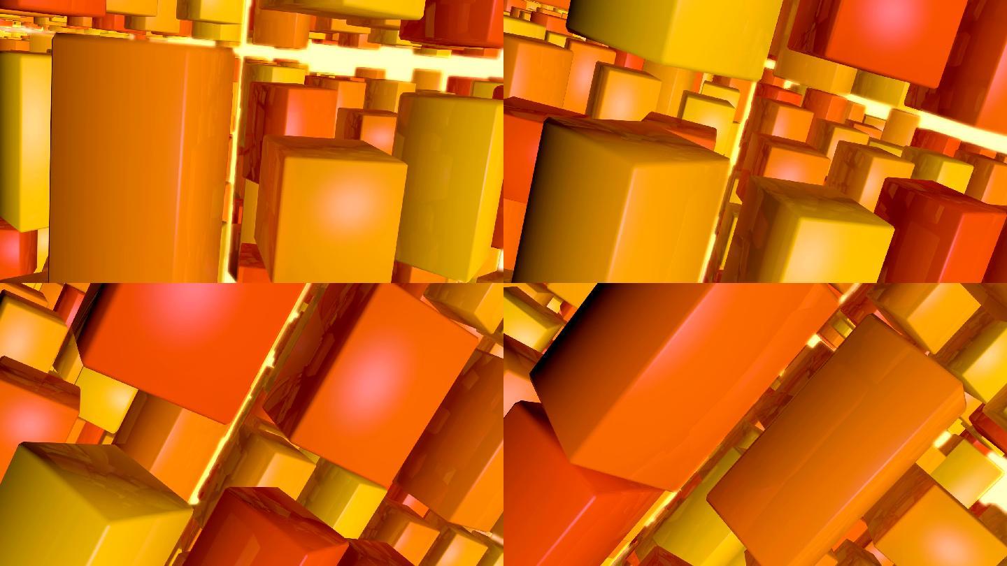 立方体三维动画橘色抽象背景数字生成的图像