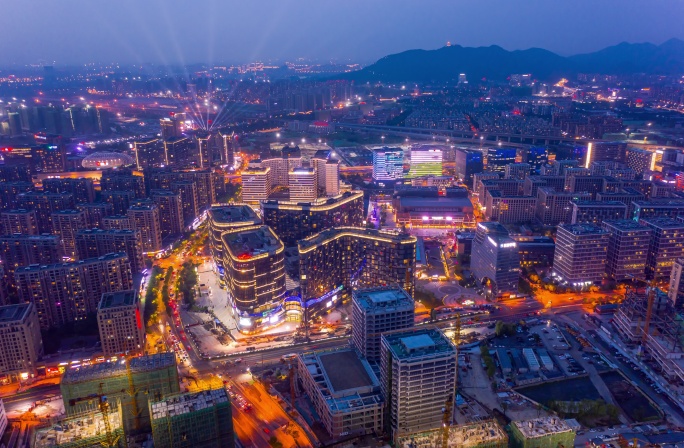 航拍延时夜景直推杭州新天地购物中心