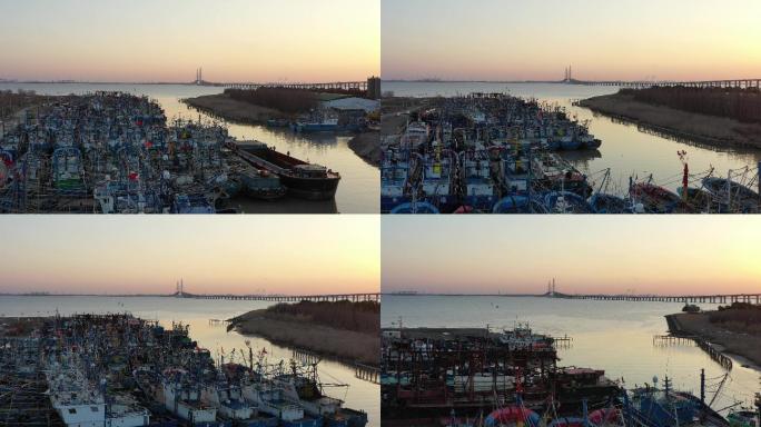 4K原素材-航拍长江禁捕，渔船港口