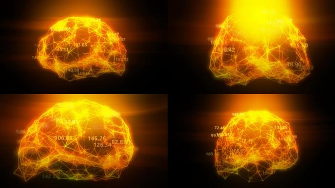 大脑动画金色大脑动画特效人脑全息数字模型