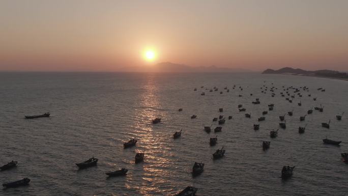 海边日落渔船空镜4k