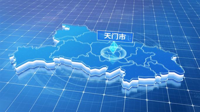 湖北天门市蓝色科技感定位地图