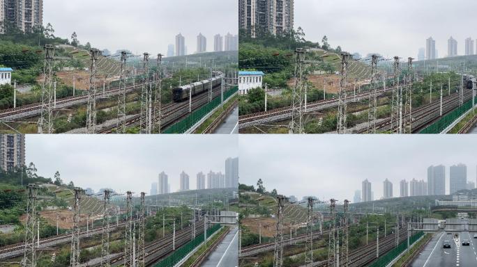 交通运输绿皮火车铁路广西南宁清厢快速公路
