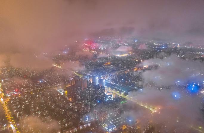 淄博张店航拍穿云延时摄影夜景