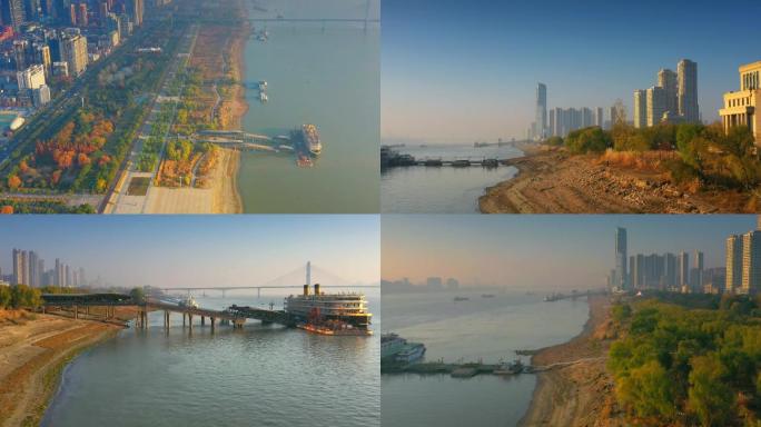 武汉 清晨的汉口江滩航拍4K