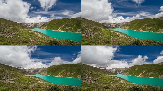 西藏山南白马林湖库拉岗日雪山野外自然风光