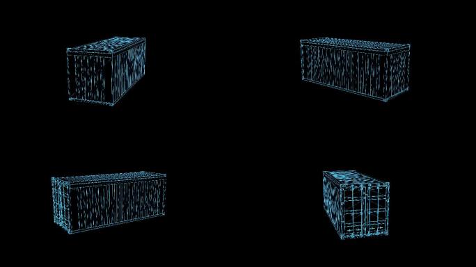 4k蓝色线框全息科技集装箱动画带通道