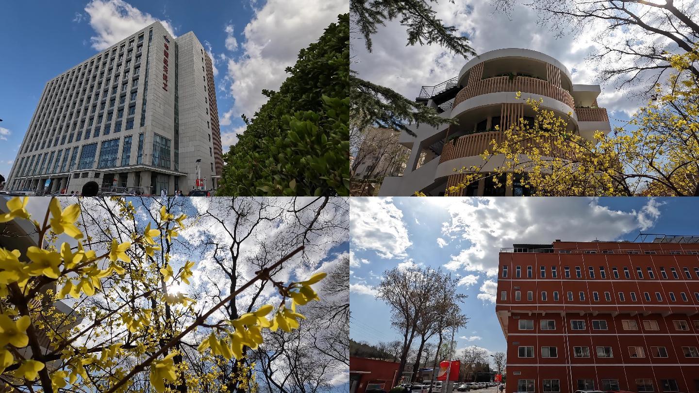 医院园区建筑蓝天白云拍摄