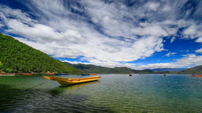 云南丽江宁蒗县泸沽湖泊美景自然风光延时