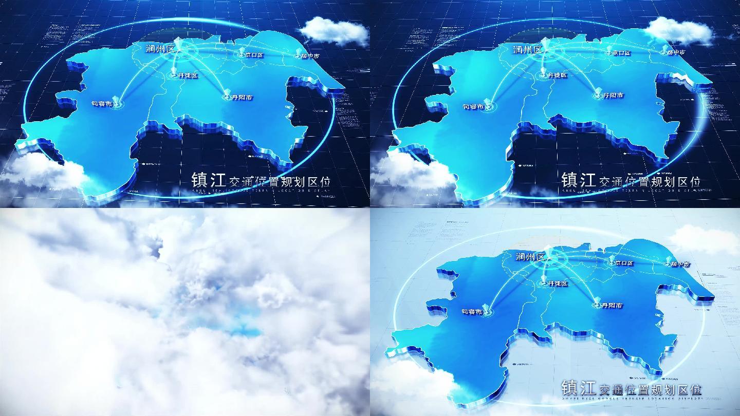 【镇江地图】科技蓝白镇江地图
