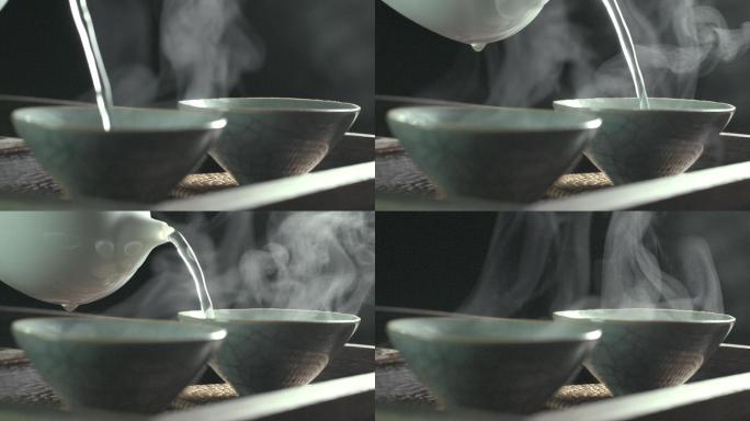 禅意泡茶倒茶沏茶-水柱热气特写画面1