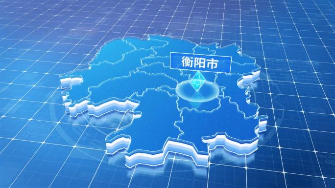 湖南衡阳市蓝色科技感定位地图