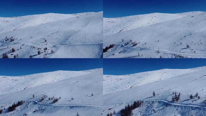 新疆可可托海雪山航拍 滑雪