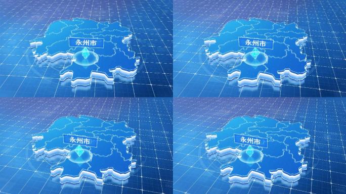 湖南永州市蓝色科技感定位地图