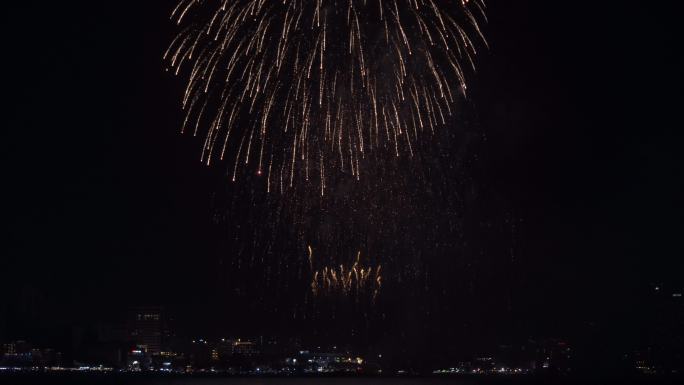 夜空下五颜六色的节日烟花