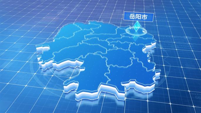 湖南岳阳市蓝色科技感定位地图