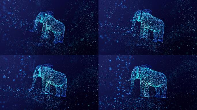 蓝色粒子形成的大象动画