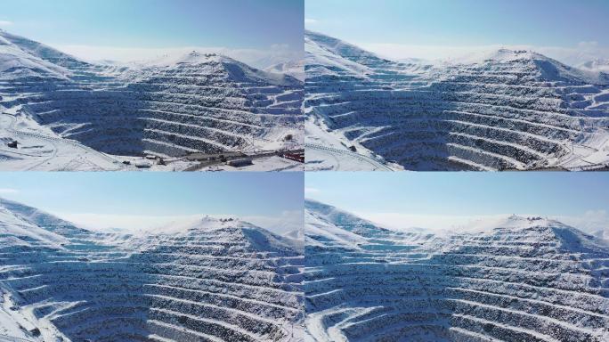 新疆可可托海3号矿坑航拍4k雪山