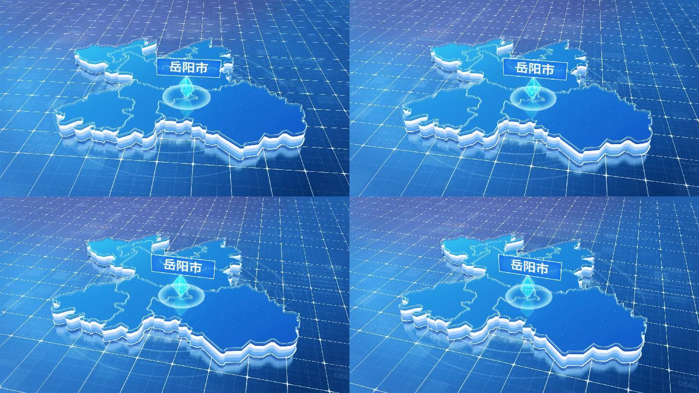 湖南岳阳市蓝色科技感定位地图