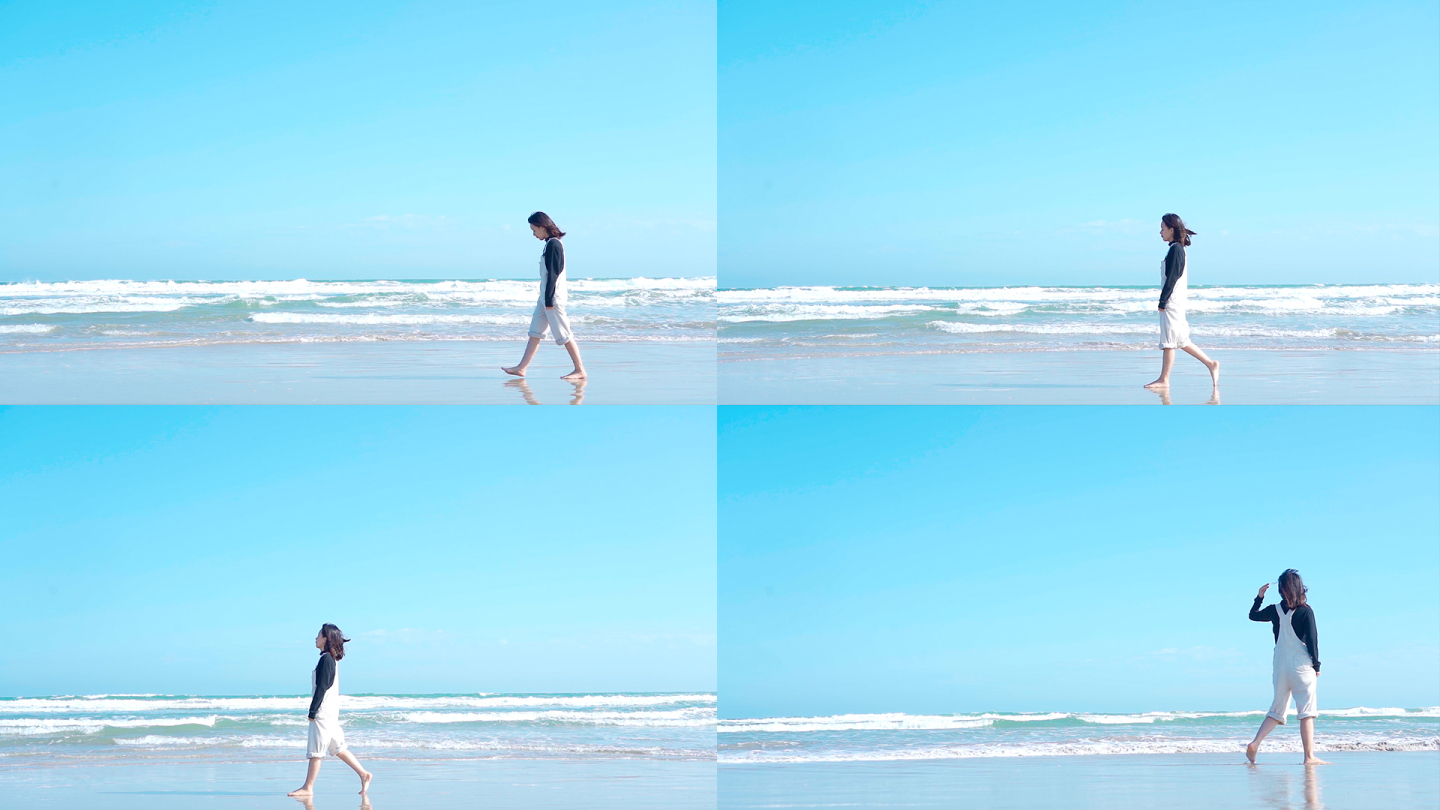 女孩在海边散步