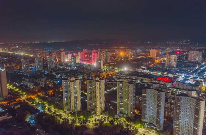 临淄市区航拍延时摄影夜景