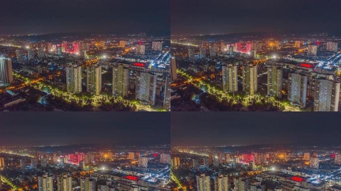 临淄市区航拍延时摄影夜景