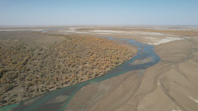 【原创】新疆塔克拉玛干沙漠胡杨林和田河流
