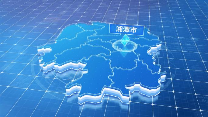 湖南湘潭市蓝色科技感定位地图ae模板