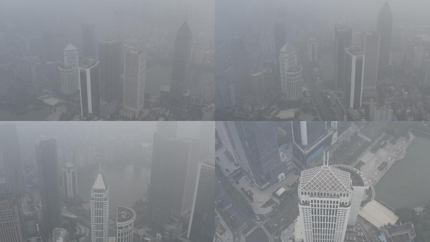 4K-log-航拍薄雾中的武汉城市