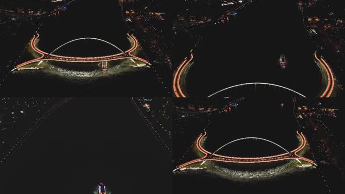 广州珠江海心桥夜景航拍视频素材4K御三
