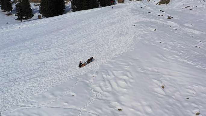 4k可可托海雪山航拍马拉爬犁