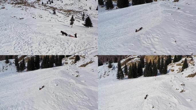 4k可可托海雪山航拍马拉爬犁