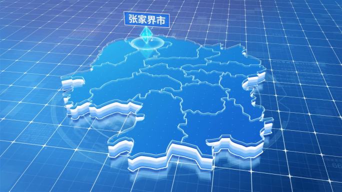 湖南张家界市蓝色科技感定位地图