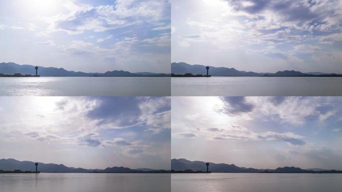 4K延时摄影山东济南雪野湖蓝天白云
