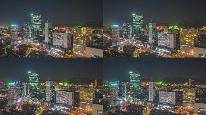济南泉城广场东边高楼航拍延时摄影夜景
