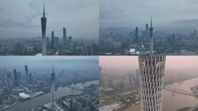 广州珠江新城清晨航拍视频素材4K