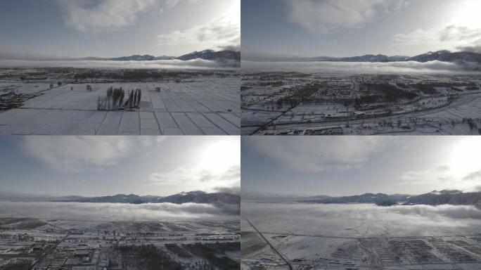 肃北城市雪后 云雾