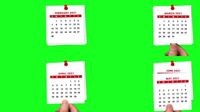 日历倒计时一月至九月绿色屏