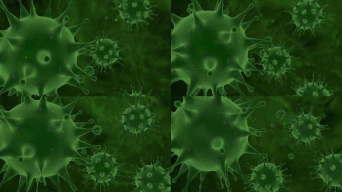 绿色背景下的冠状病毒动画