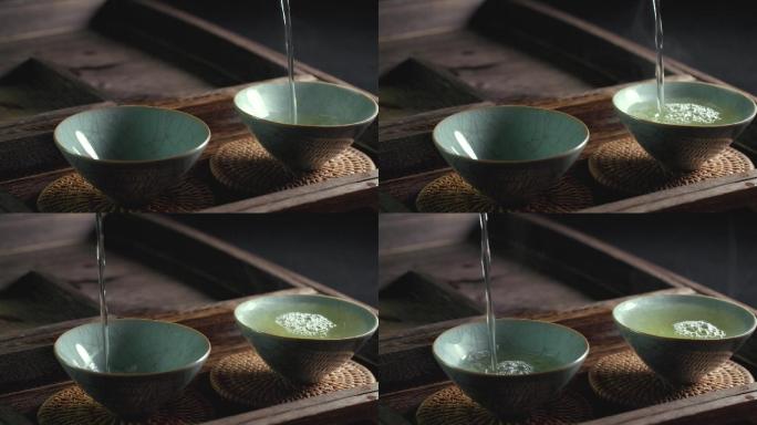 禅意泡茶倒茶沏茶-水柱热气特写画面2
