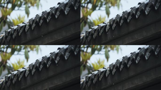 屋檐雨滴老屋下雨江南雨季怀旧素材阴雨