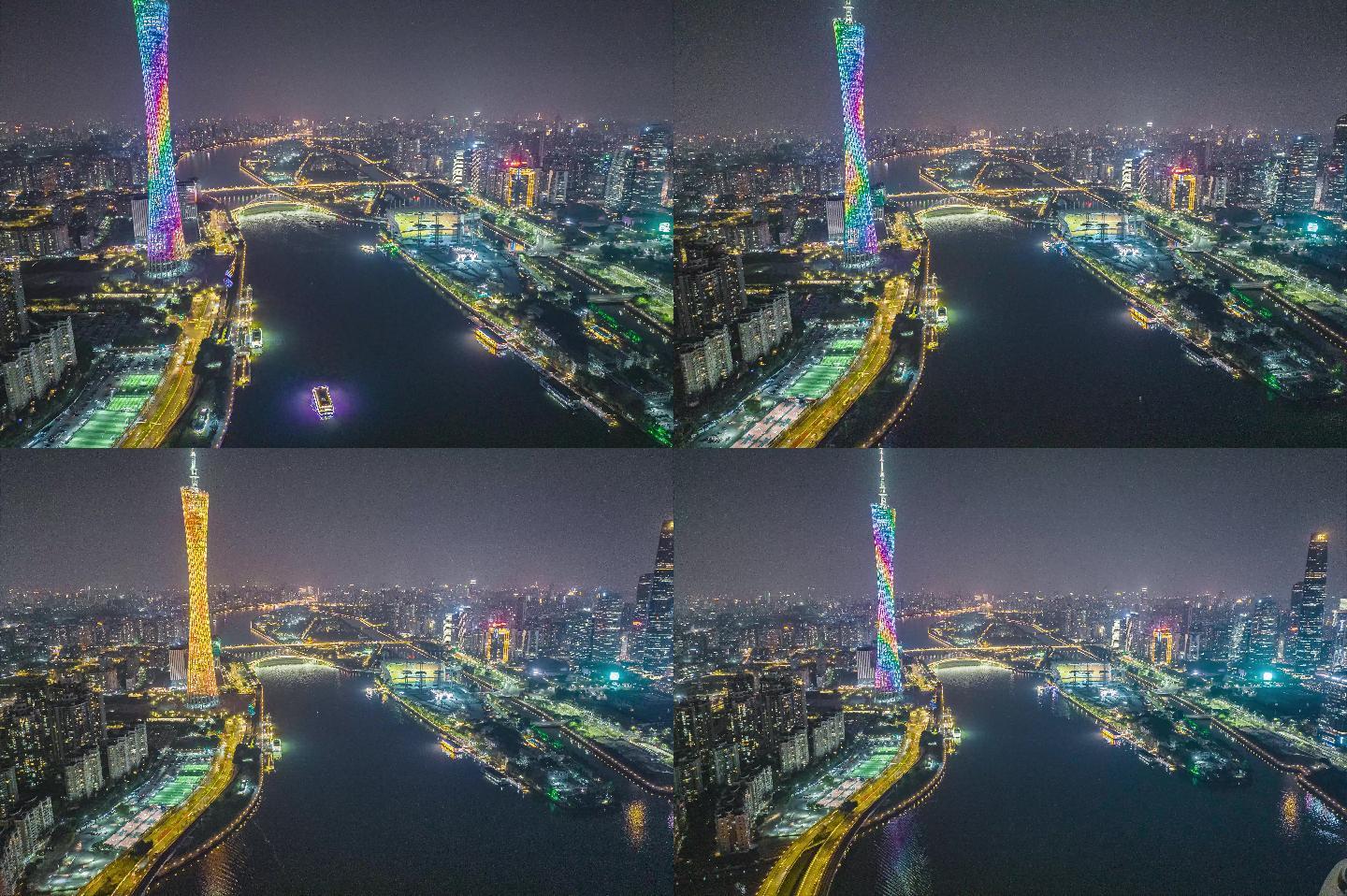 广州珠江新城珠江夜游夜景航拍延时摄影4K