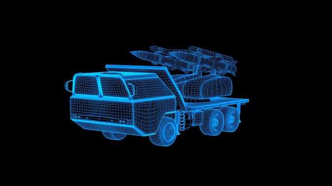 蓝色线框全息科技导弹发射车动画素材带通道