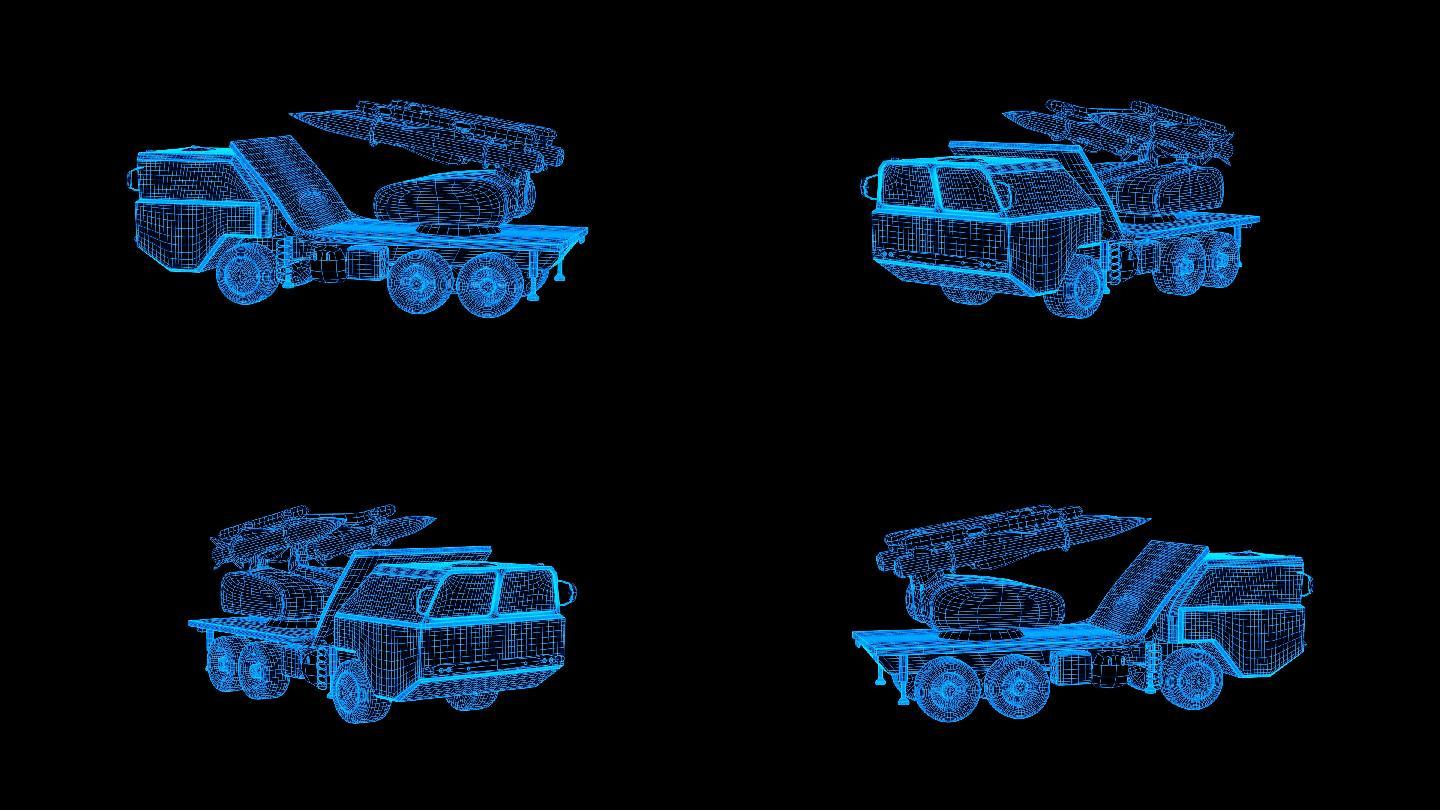 蓝色线框全息科技导弹发射车动画素材带通道