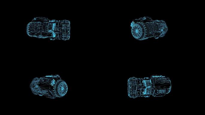 4K蓝色全息科技线框发动机素材旋转带通道